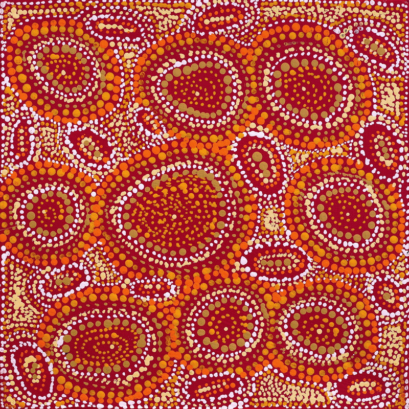 Aboriginal Artwork by Sabrina Nangala Robertson, Ngapa Jukurrpa (Water Dreaming) - Pirlinyarnu, 30x30cm