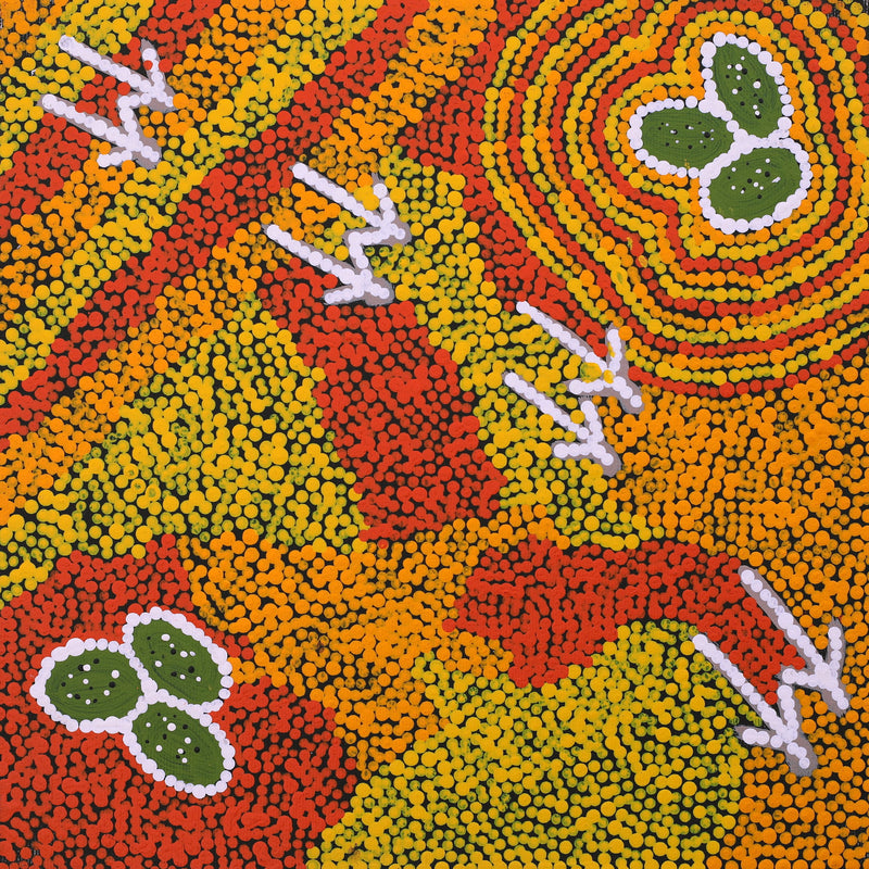Aboriginal Artwork by Sarah-Jane Nampijinpa Singleton, Yankirri Jukurrpa (Emu Dreaming) - Ngarlikurlangu, 30x30cm