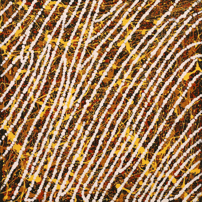 Aboriginal Artwork by Sarah-Jane Nampijinpa Singleton, Yankirri Jukurrpa (Emu Dreaming) - Ngarlikurlangu, 30x30cm
