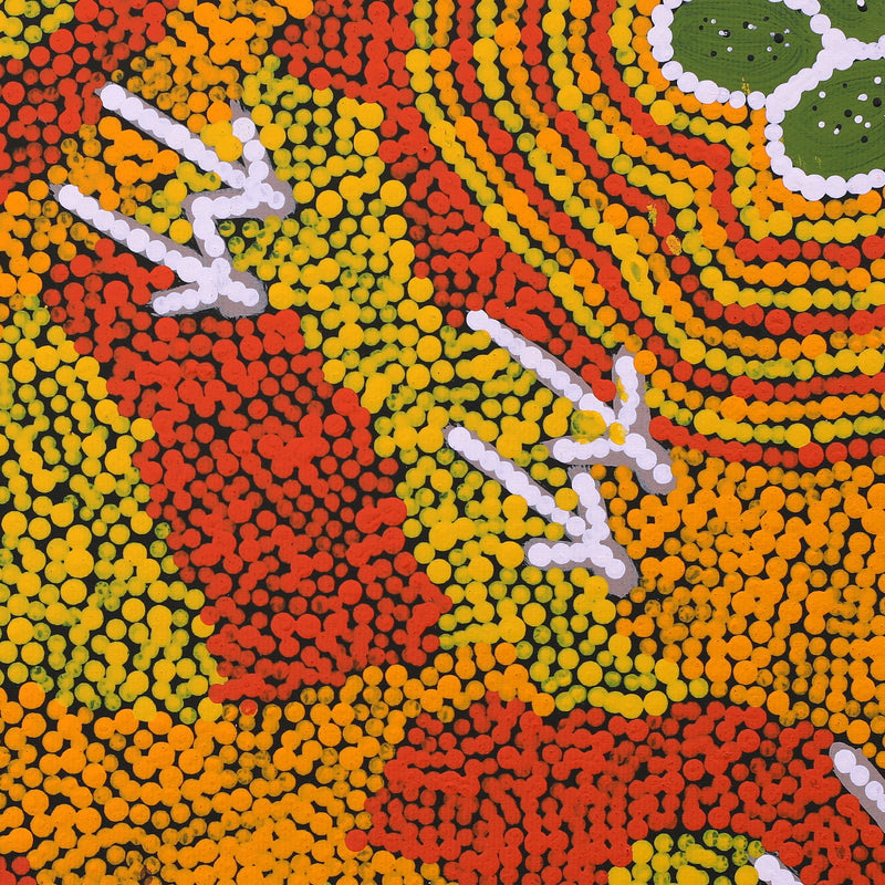 Aboriginal Artwork by Sarah-Jane Nampijinpa Singleton, Yankirri Jukurrpa (Emu Dreaming) - Ngarlikurlangu, 30x30cm