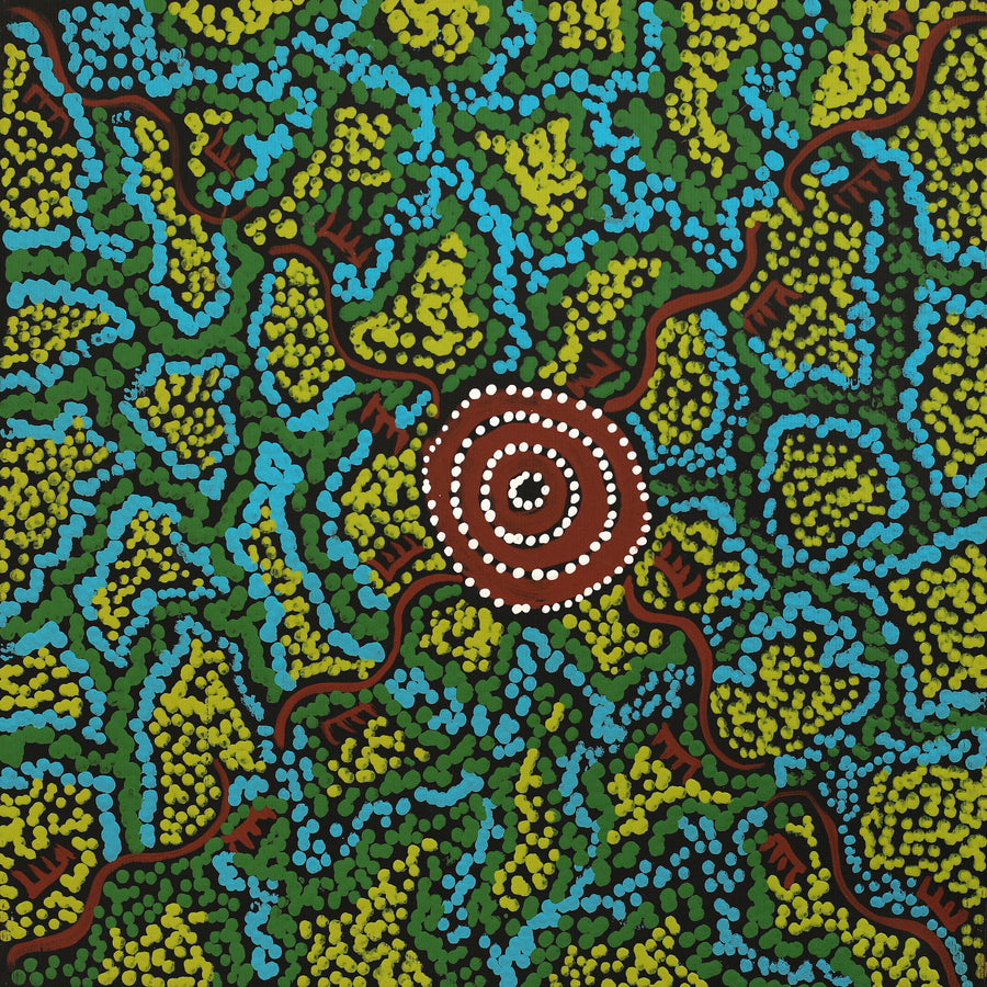 Aboriginal Artwork by Sebastian Japanangka Williams, Wardapi Jukurrpa (Goanna Dreaming) - Yarripurlangu, 30x30cm