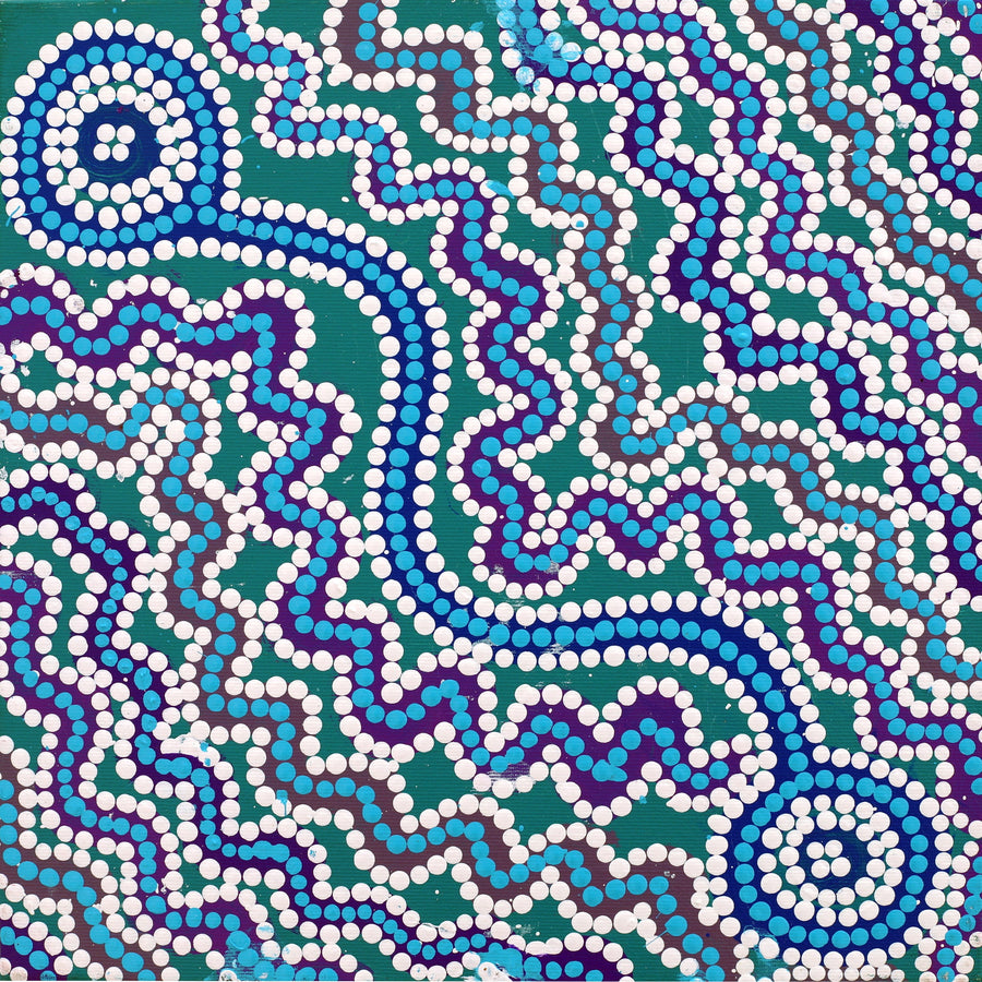 Aboriginal Artwork by Selina Nakamarra Hunter, Ngapa Jukurrpa (Water Dreaming) - Puyurru, 30x30cm