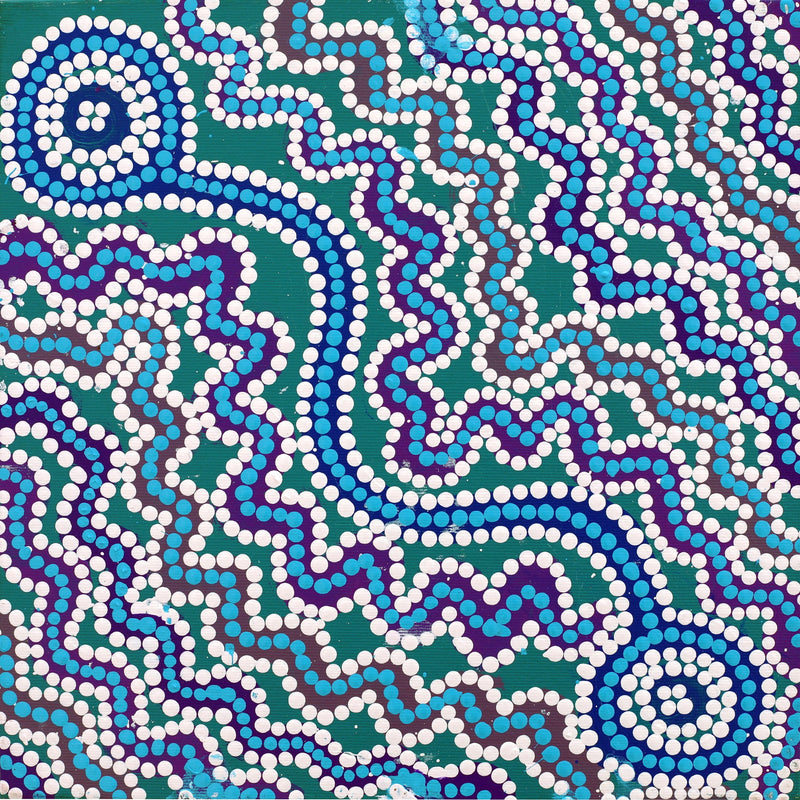 Aboriginal Artwork by Selina Nakamarra Hunter, Ngapa Jukurrpa (Water Dreaming) - Puyurru, 30x30cm