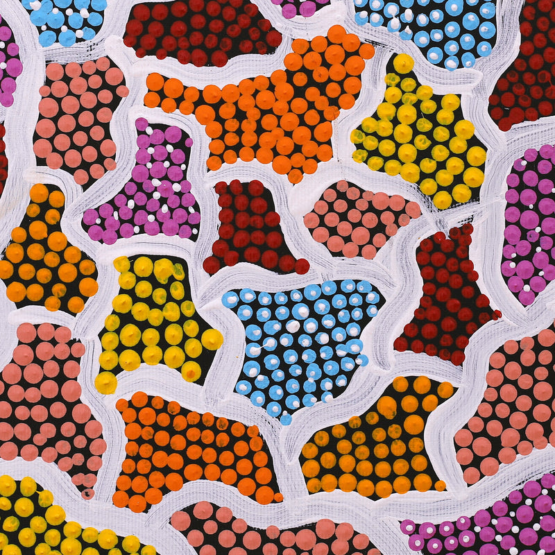 Aboriginal Artwork by Shaimaya Nampijinpa Brown, Luurnpa Jukurrpa (Kingfisher Dreaming) - Lake MacKay, 30x30cm