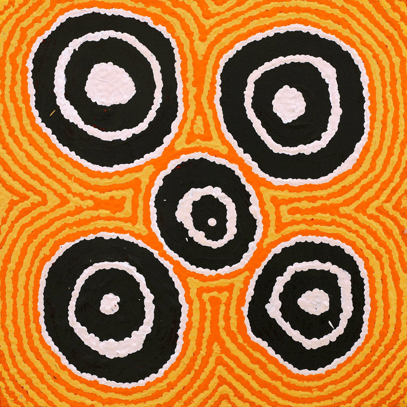 Aboriginal Artwork by Simone Nampijinpa Brown, Ngapa Jukurrpa (Water Dreaming) - Puyurru, 30x30cm