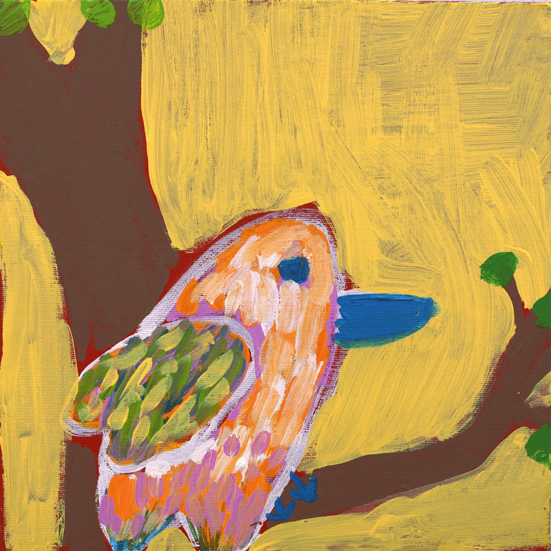 Aboriginal Artwork by Tasha Nampijinpa Collins, Jurlpu kuja kalu nyinami Yurntumu-wana (Birds that live around Yuendumu), 30x30cm
