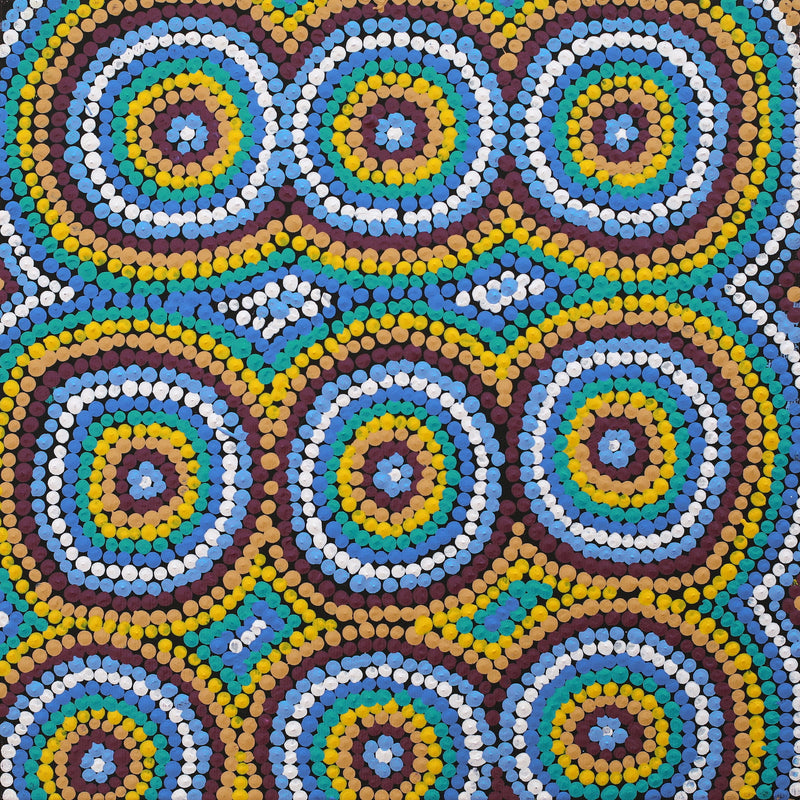 Aboriginal Artwork by Tasha Nampijinpa Collins, Ngapa Jukurrpa (Water Dreaming) - Puyurru, 30x30cm