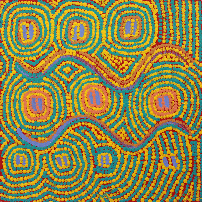 Aboriginal Artwork by Tasha Nampijinpa Collins, Ngapa Jukurrpa (Water Dreaming) - Puyurru, 30x30cm