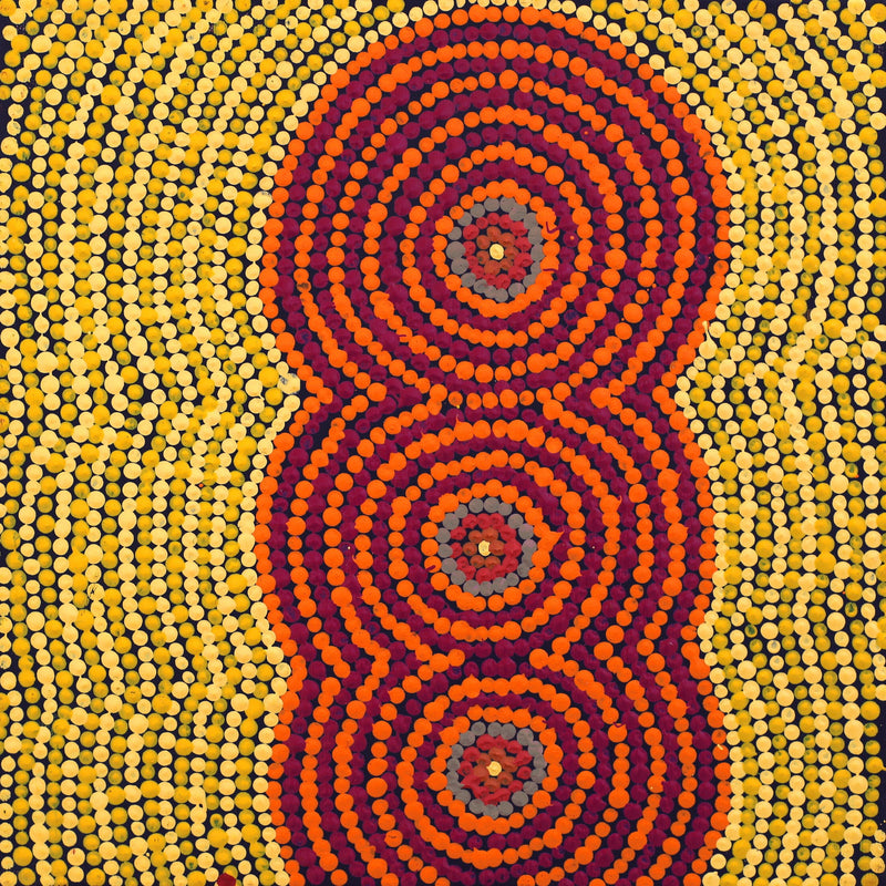 Aboriginal Artwork by Tasha Nampijinpa Collins, Ngapa Jukurrpa (Water Dreaming) - Puyurru, 30x30cm