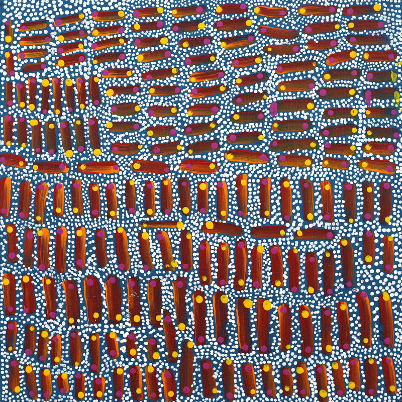 Aboriginal Artwork by Teranie Nangala Williams, Wanakiji Jukurrpa (Bush Tomato Dreaming), 30x30cm