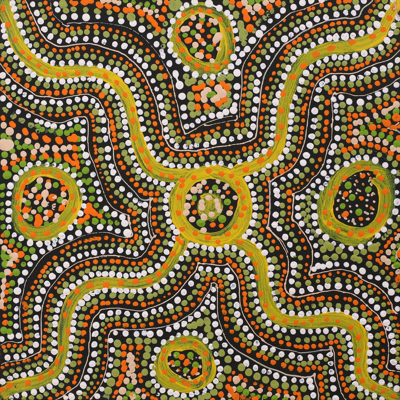 Aboriginal Artwork by Teranie Nangala Williams, Wanakiji Jukurrpa (Bush Tomato Dreaming), 30x30cm