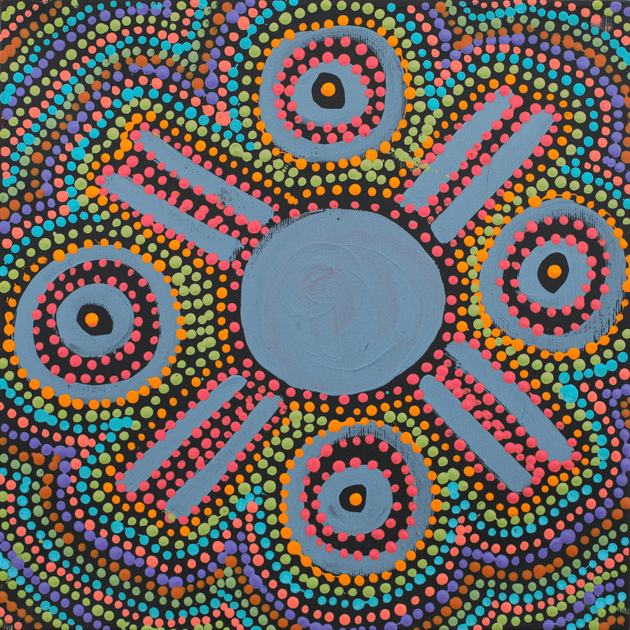 Aboriginal Artwork by Tina Napangardi Martin, Jinti-parnta Jukurrpa, 30x30cm