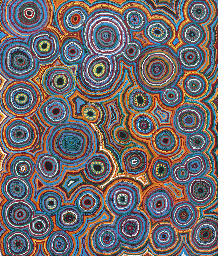 Aboriginal Artwork by Ada Nangala Dixon, Ngapa Jukurrpa (Water Dreaming) - Puyurru, 107x91cm - ART ARK®