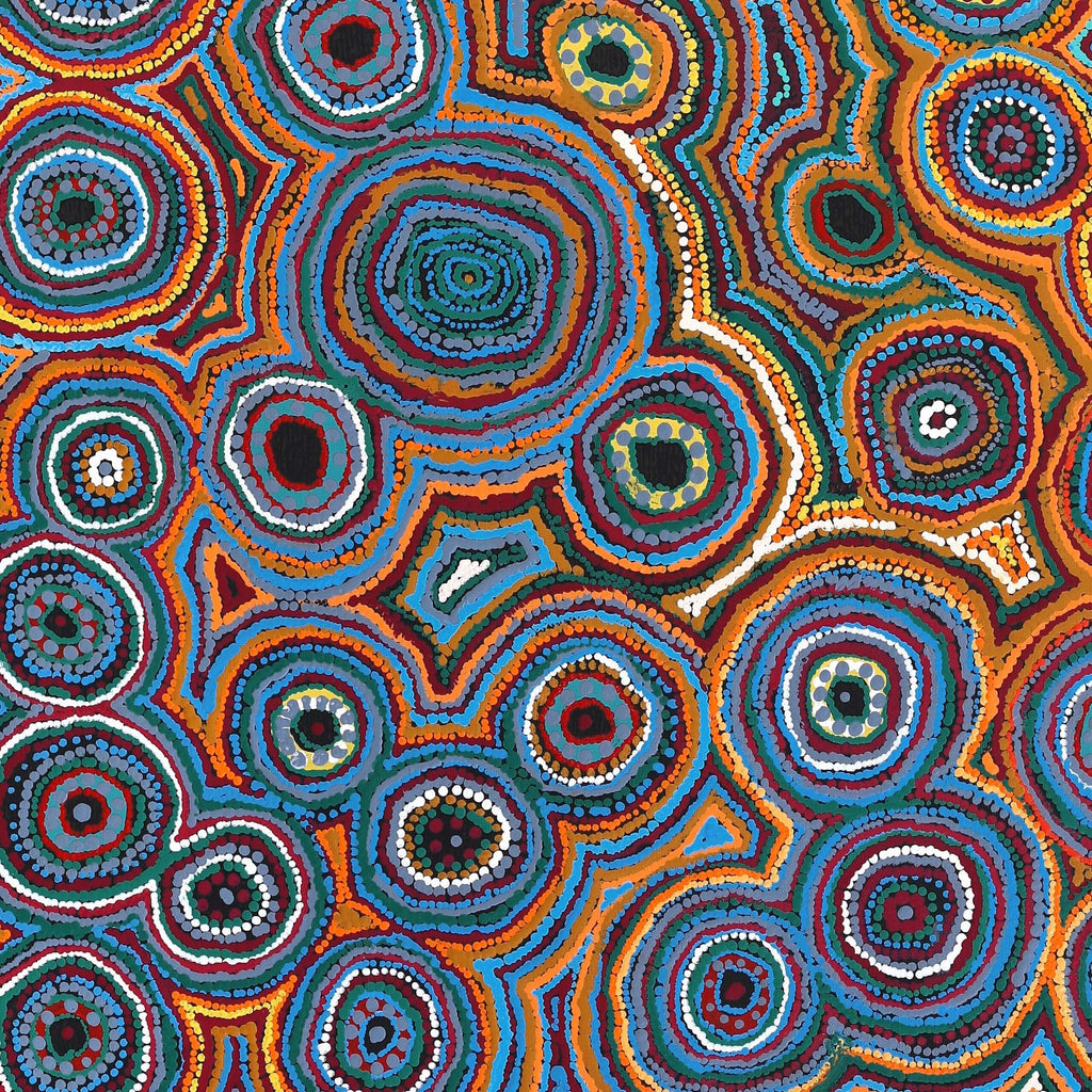 Aboriginal Artwork by Ada Nangala Dixon, Ngapa Jukurrpa (Water Dreaming) - Puyurru, 107x91cm