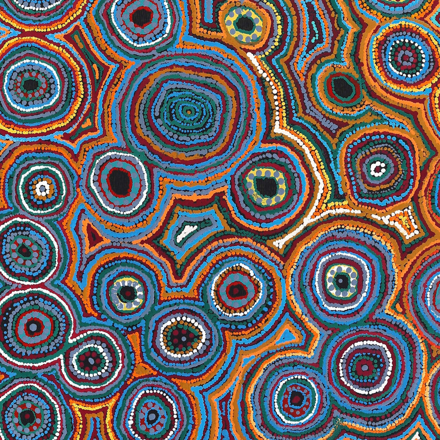 Aboriginal Artwork by Ada Nangala Dixon, Ngapa Jukurrpa (Water Dreaming) - Puyurru, 107x91cm