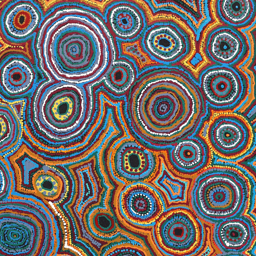 Aboriginal Artwork by Ada Nangala Dixon, Ngapa Jukurrpa (Water Dreaming) - Puyurru, 107x91cm