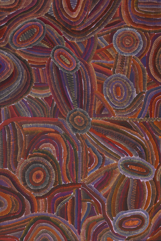 Aboriginal Artwork by Agnes Nampijinpa Brown, Ngapa Jukurrpa (Water Dreaming) - Mikanji, 183x122cm