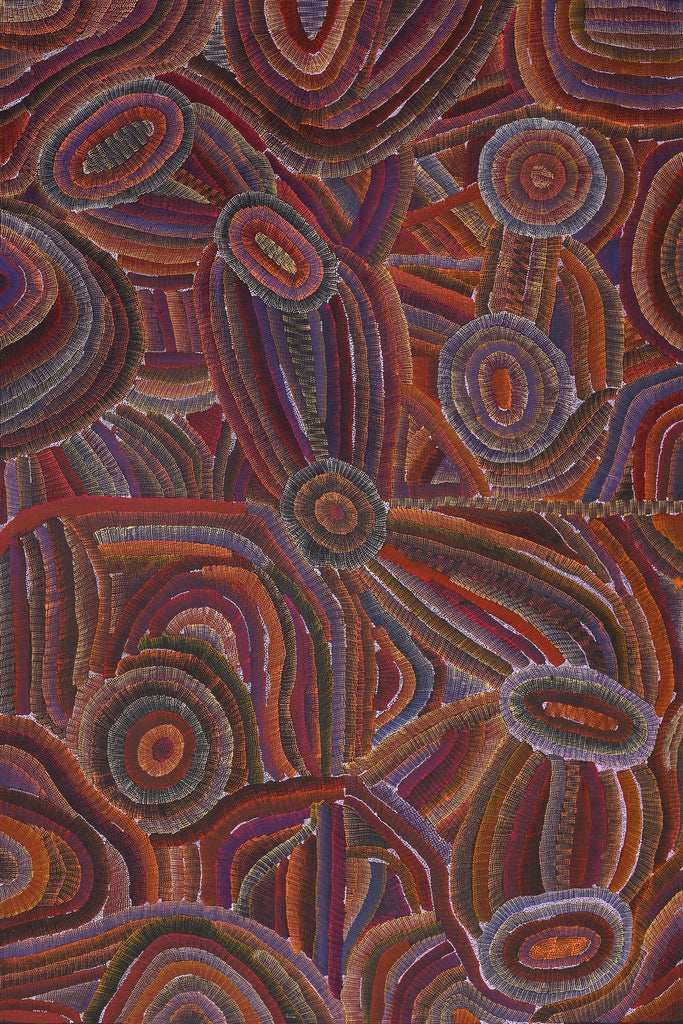 Aboriginal Artwork by Agnes Nampijinpa Brown, Ngapa Jukurrpa (Water Dreaming) - Mikanji, 183x122cm