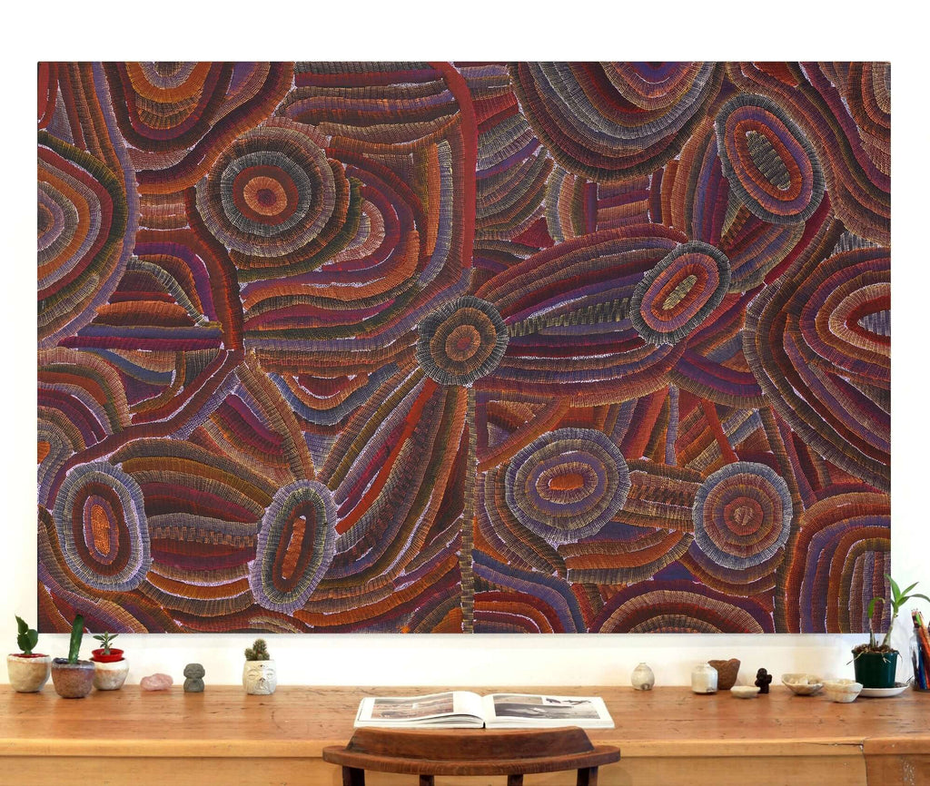 Aboriginal Artwork by Agnes Nampijinpa Brown, Ngapa Jukurrpa (Water Dreaming) - Mikanji, 183x122cm