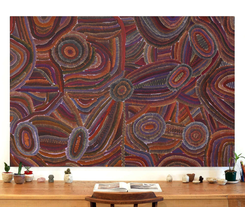 Aboriginal Artwork by Agnes Nampijinpa Brown, Ngapa Jukurrpa (Water Dreaming) - Mikanji, 183x122cm
