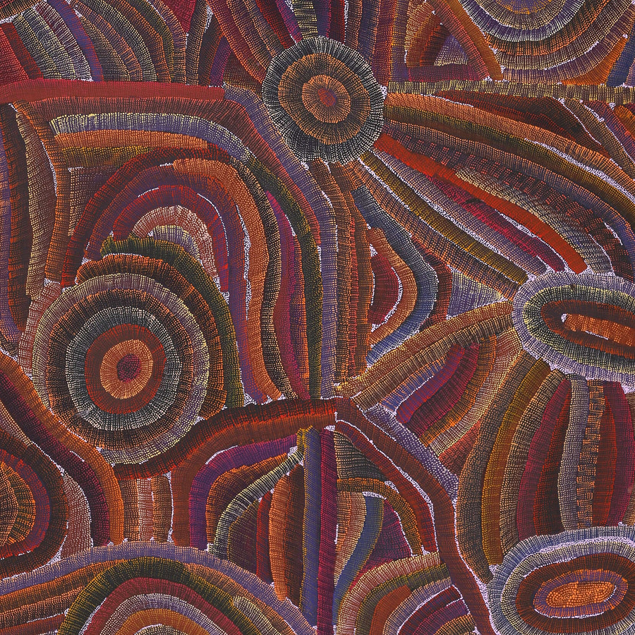 Aboriginal Artwork by Agnes Nampijinpa Brown, Ngapa Jukurrpa (Water Dreaming) - Mikanji, 183x122cm