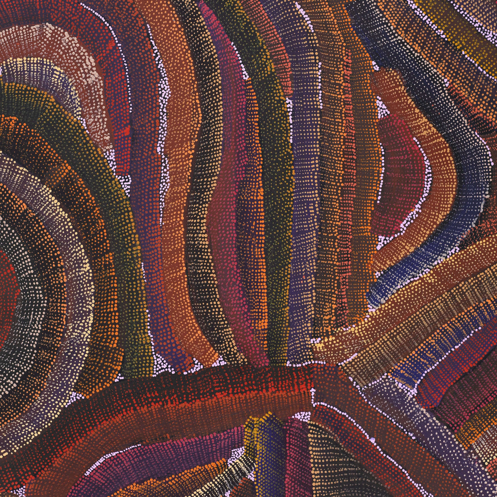 Aboriginal Artwork by Agnes Nampijinpa Brown, Ngapa Jukurrpa (Water Dreaming) - Mikanji, 183x122cm