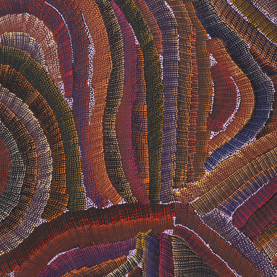 Aboriginal Artwork by Agnes Nampijinpa Brown, Ngapa Jukurrpa (Water Dreaming) - Mikanji, 183x122cm