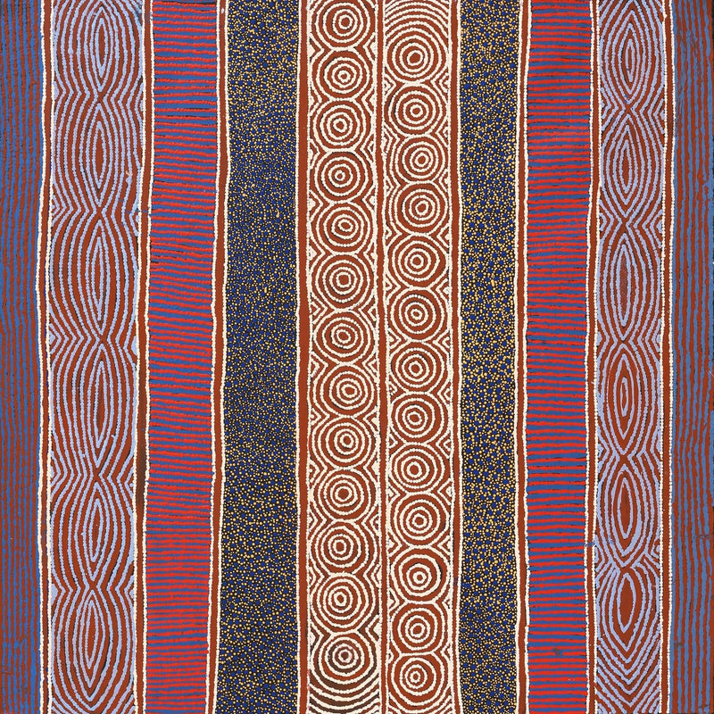 Aboriginal Artwork by Agnes Nampijinpa Fry, Ngapa Jukurrpa (Water Dreaming) - Puyurru, 107x107cm