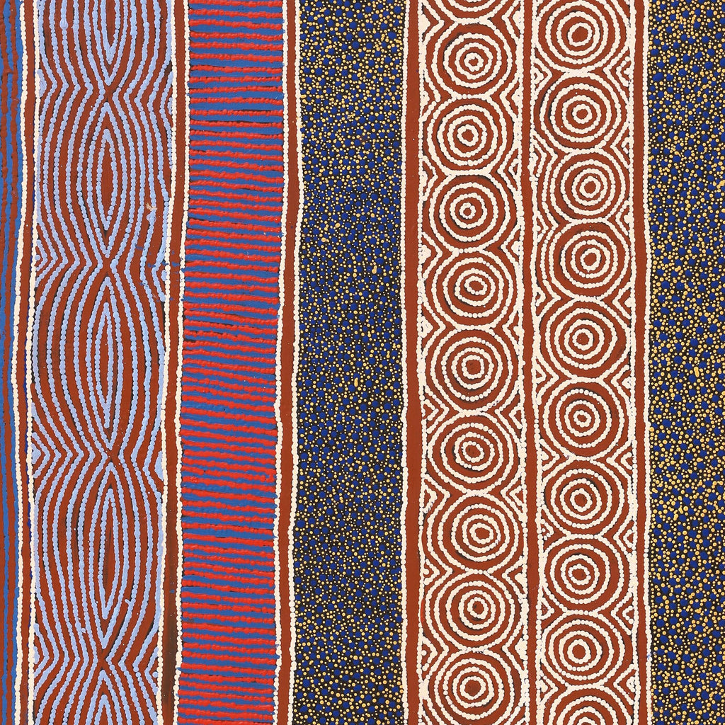 Aboriginal Artwork by Agnes Nampijinpa Fry, Ngapa Jukurrpa (Water Dreaming) - Puyurru, 107x107cm