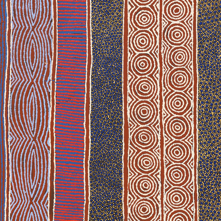 Aboriginal Artwork by Agnes Nampijinpa Fry, Ngapa Jukurrpa (Water Dreaming) - Puyurru, 107x107cm