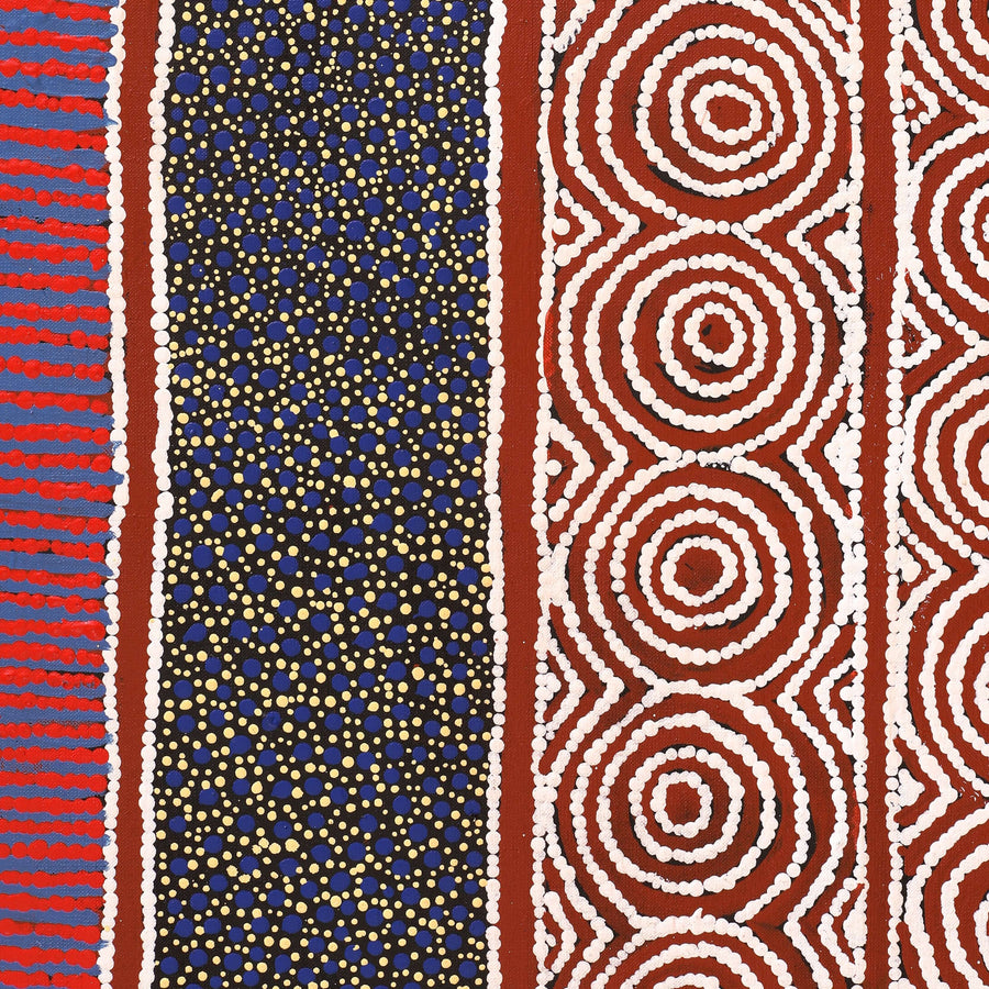 Aboriginal Artwork by Agnes Nampijinpa Fry, Ngapa Jukurrpa (Water Dreaming) - Puyurru, 107x107cm