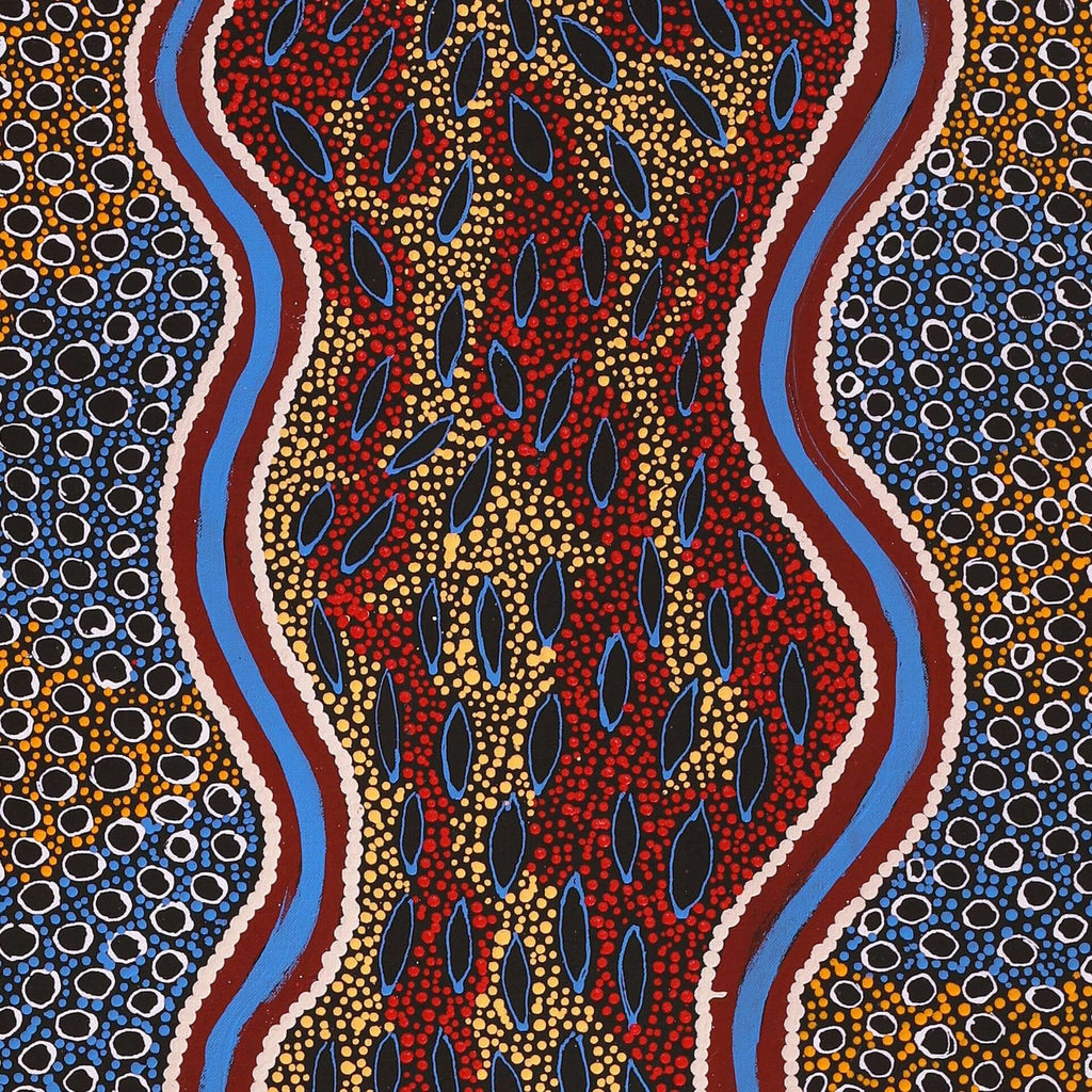 Aboriginal Artwork by Agnes Nampijinpa Fry, Pamapardu Jukurrpa (Flying Ant Dreaming) - Warntungurru, 122x46cm