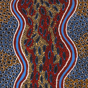 Aboriginal Art by Agnes Nampijinpa Fry, Pamapardu Jukurrpa (Flying Ant Dreaming) - Warntungurru, 122x46cm - ART ARK®