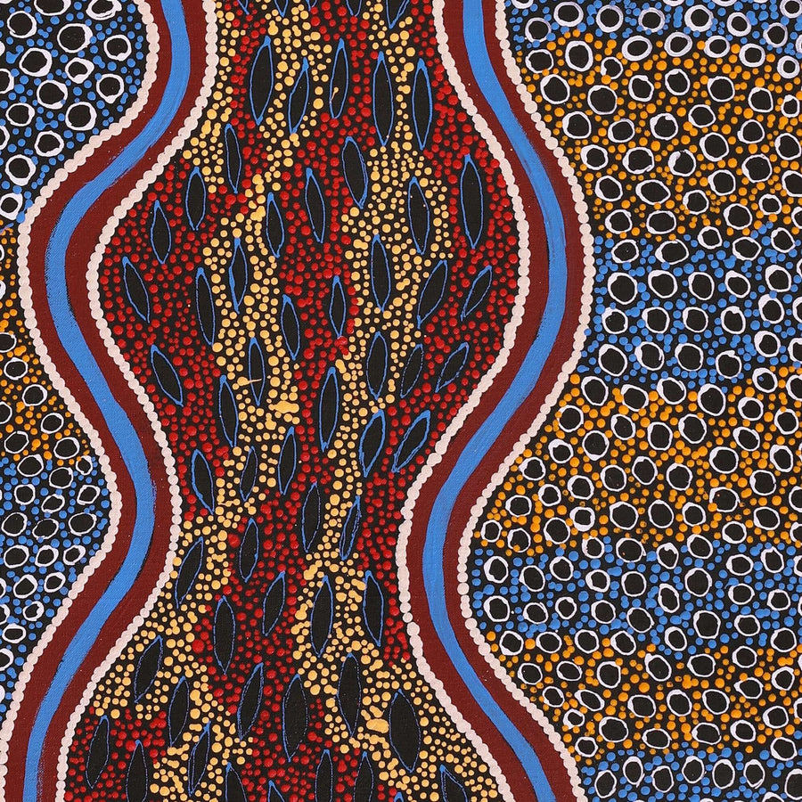 Aboriginal Artwork by Agnes Nampijinpa Fry, Pamapardu Jukurrpa (Flying Ant Dreaming) - Warntungurru, 122x46cm