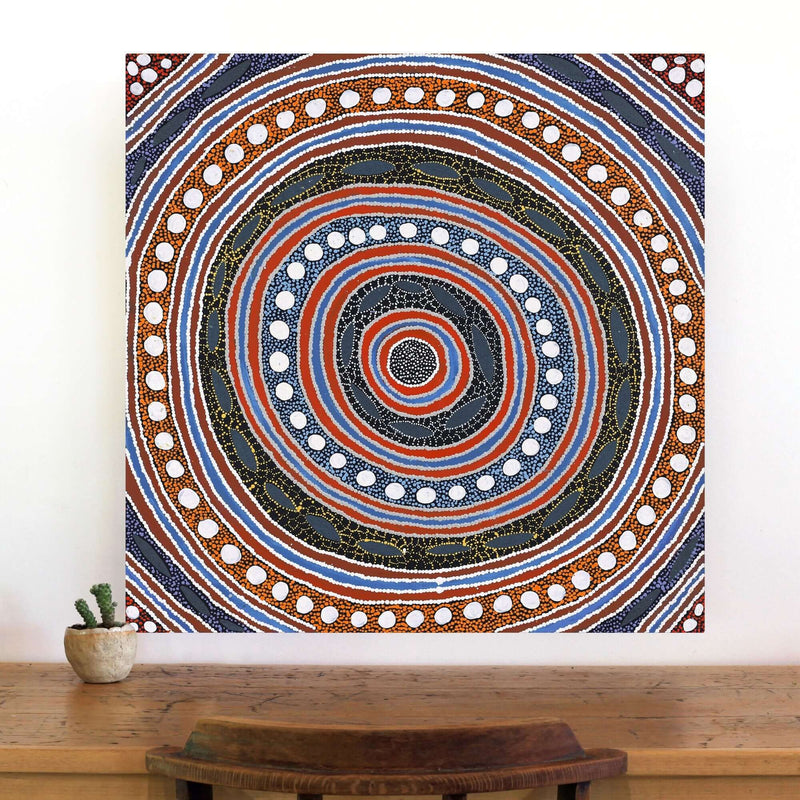 Aboriginal Artwork by Agnes Nampijinpa Fry, Pamapardu Jukurrpa (Flying Ant Dreaming) - Warntungurru, 76x76cm
