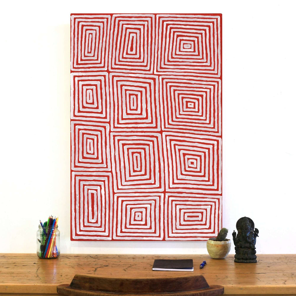 Aboriginal Artwork by Albury Jangala Dixon, Tingari Cycle, 91x61cm