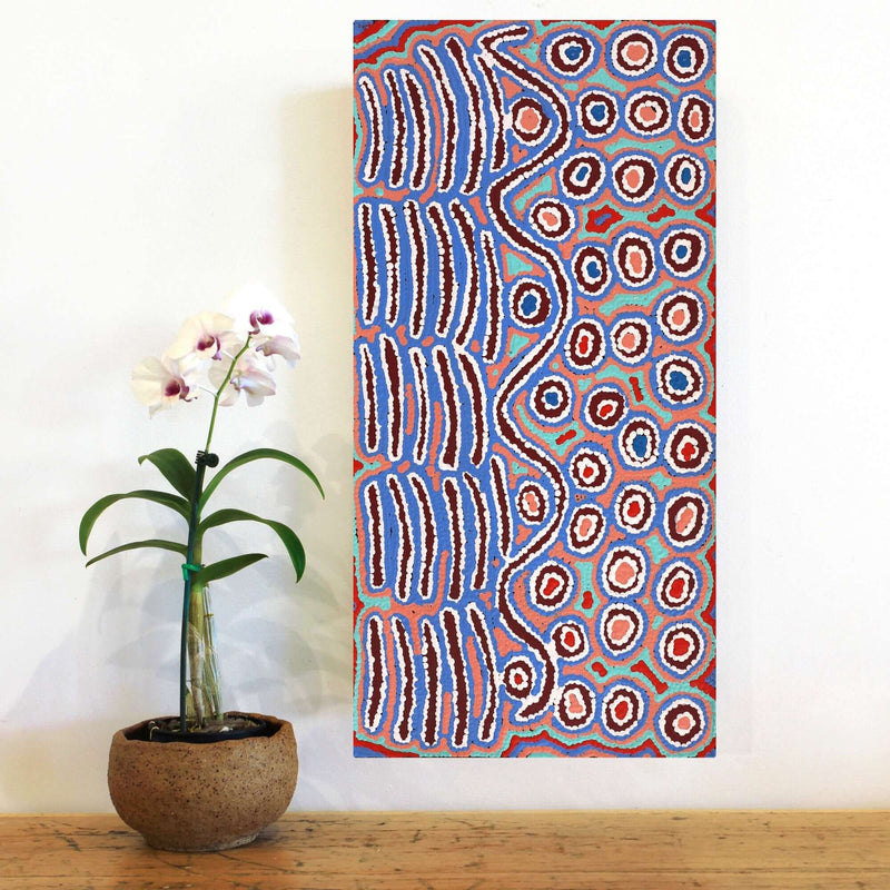 Aboriginal Artwork by Alice Nampijinpa Michaels, Lappi Lappi Jukurrpa, 61x30cm