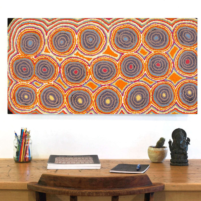 Aboriginal Artwork by Alice Nampijinpa Michaels, Lappi Lappi Jukurrpa, 91x46cm