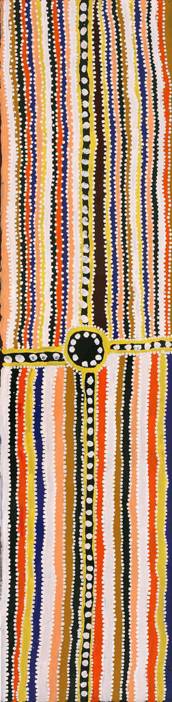 Aboriginal Artwork by Ben Jangala Gallagher, Janyinki Jukurrpa (Janyinki Dreaming), 122x30cm