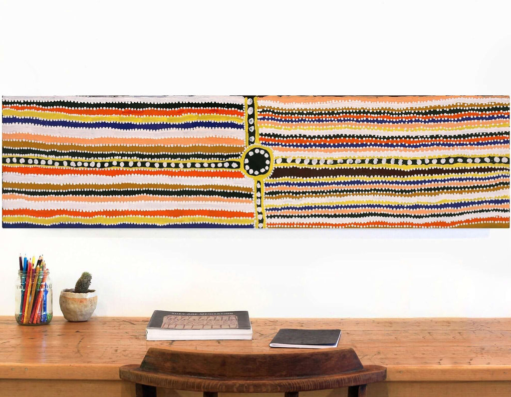 Aboriginal Artwork by Ben Jangala Gallagher, Janyinki Jukurrpa (Janyinki Dreaming), 122x30cm - ART ARK®