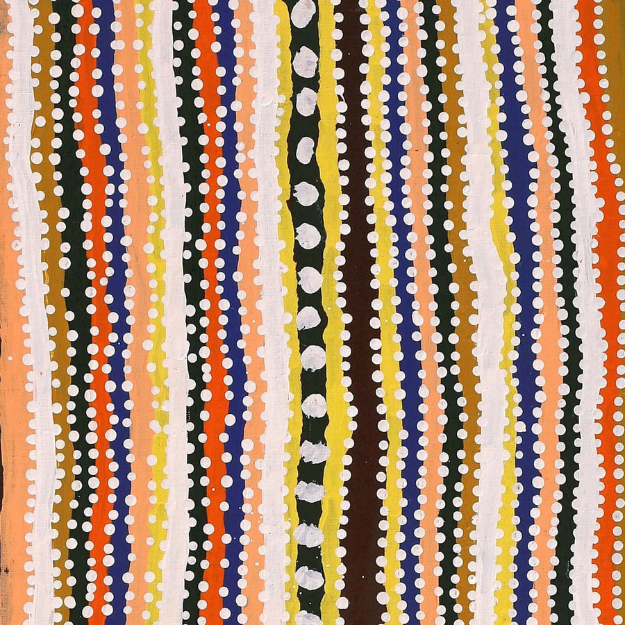 Aboriginal Artwork by Ben Jangala Gallagher, Janyinki Jukurrpa (Janyinki Dreaming), 122x30cm