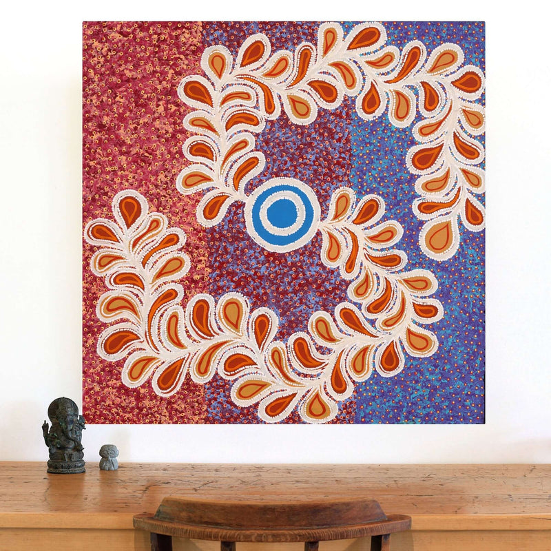 Aboriginal Artwork by Brenda Punytjina Armstrong, Honey Grevillea Dreaming, 91x91cm