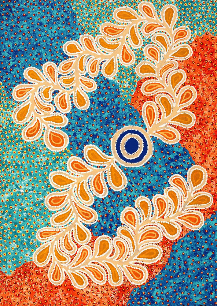 Aboriginal Artwork by Brenda Punytjina Armstrong, Kaliny-kalinypa / Ultukunpa Jukurrpa - Honey Grevillea Dreaming, 107x76cm