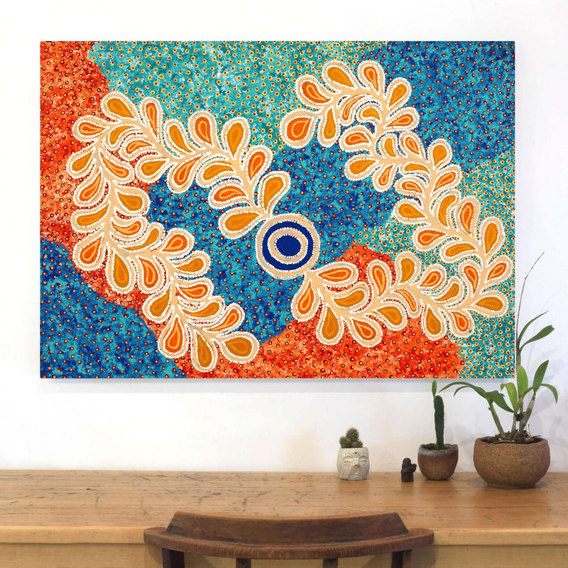 Aboriginal Artwork by Brenda Punytjina Armstrong, Kaliny-kalinypa / Ultukunpa Jukurrpa - Honey Grevillea Dreaming, 107x76cm