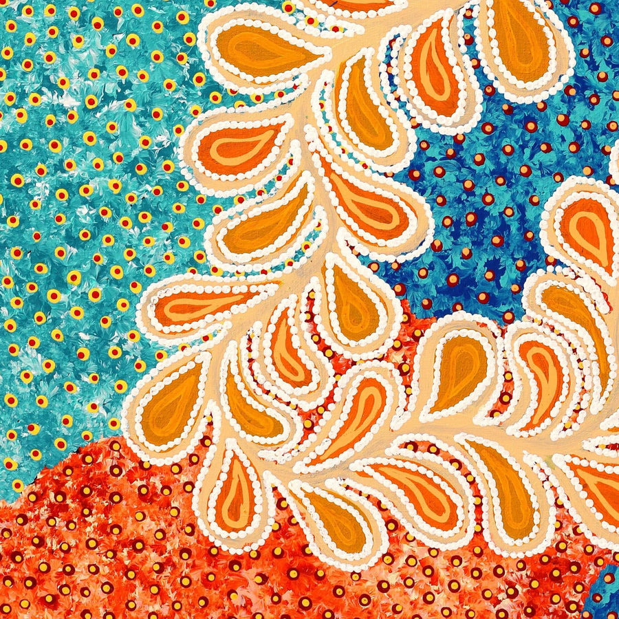 Aboriginal Artwork by Brenda Punytjina Armstrong, Kaliny-kalinypa / Ultukunpa Jukurrpa - Honey Grevillea Dreaming, 107x76cm