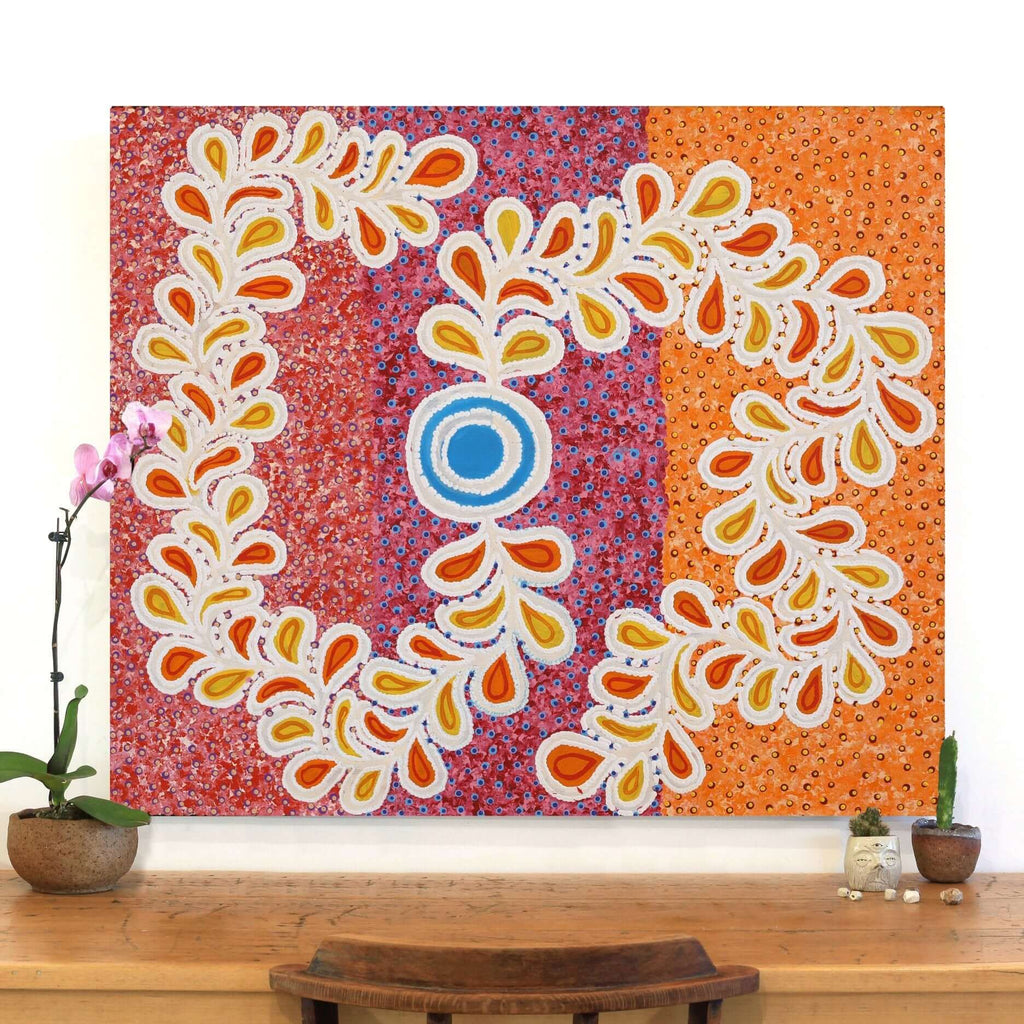 Aboriginal Artwork by Brenda Punytjina Armstrong, Kaliny-kalinypa / Ultukunpa Jukurrpa - Honey Grevillea Dreaming, 107x91cm - ART ARK®