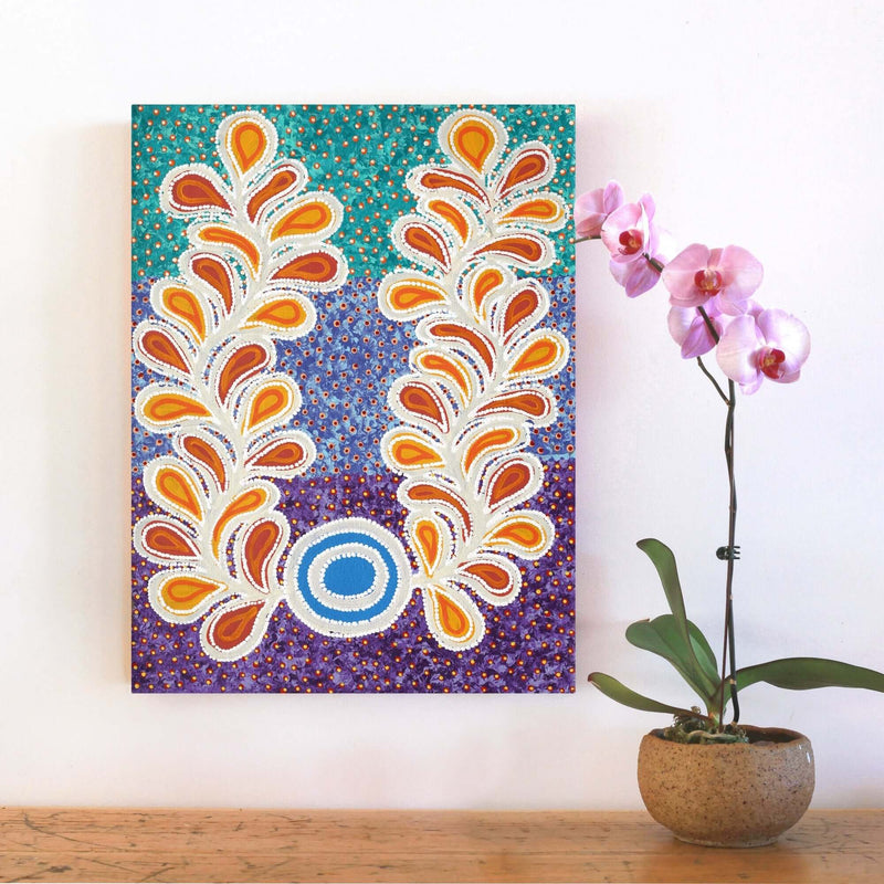 Aboriginal Artwork by Brenda Punytjina Armstrong, Kaliny-kalinypa / Ultukunpa Jukurrpa - Honey Grevillea Dreaming, 61x46cm