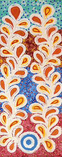 Aboriginal Artwork by Brenda Punytjina Armstrong, Kaliny-kalinypa / Ultukunpa Jukurrpa - Honey Grevillea Dreaming, 76x30cm