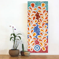 Aboriginal Artwork by Brenda Punytjina Armstrong, Kaliny-kalinypa / Ultukunpa Jukurrpa - Honey Grevillea Dreaming, 76x30cm