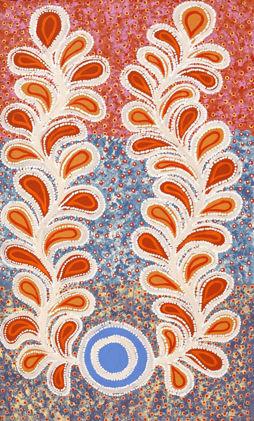 Aboriginal Artwork by Brenda Punytjina Armstrong, Kaliny-kalinypa / Ultukunpa Jukurrpa - Honey Grevillea Dreaming, 76x46cm
